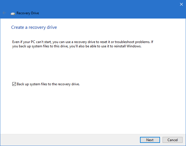 Create a Recovery Drive