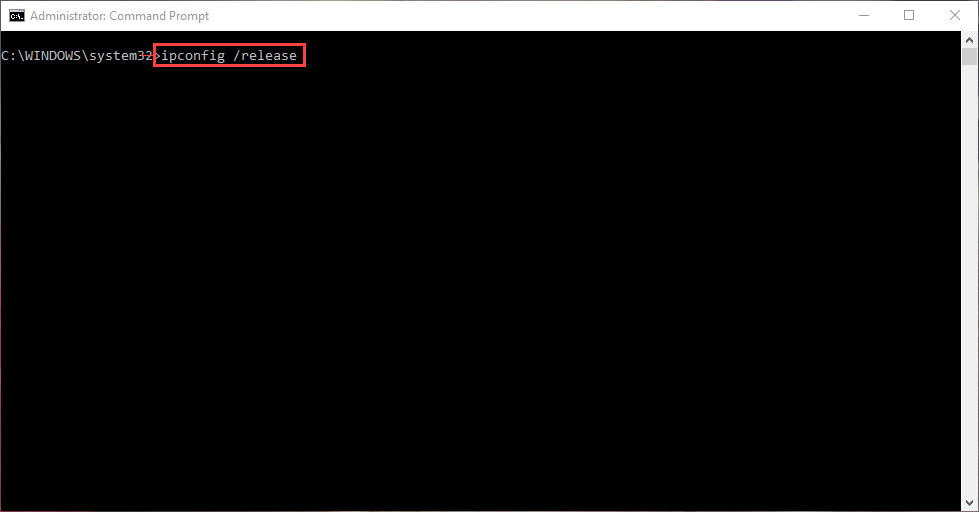 Command Prompt with ipconfig /release