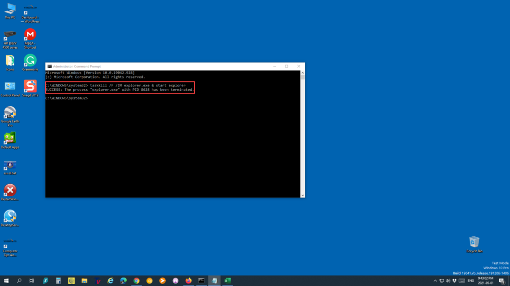 Success Message on Command Prompt