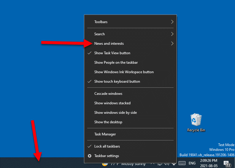 taskbar widget for the weather channel for windows 10