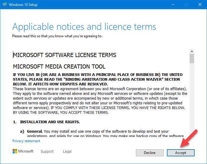 Click accept the License terms.